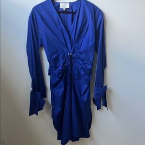 Zara Blue Ruched Wrap Dress with Plunge Neckline